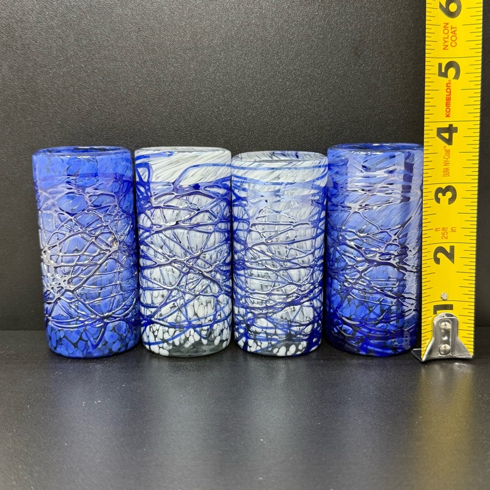 Set of Blue and White Textured Swirl Glass Shot Glasses - Picture 4 of 4